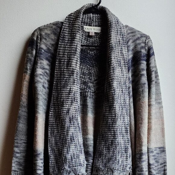 Knox Rose Tan/Brown Striped Open Cardigan With Fringe Size XS - Picture 5 of 14